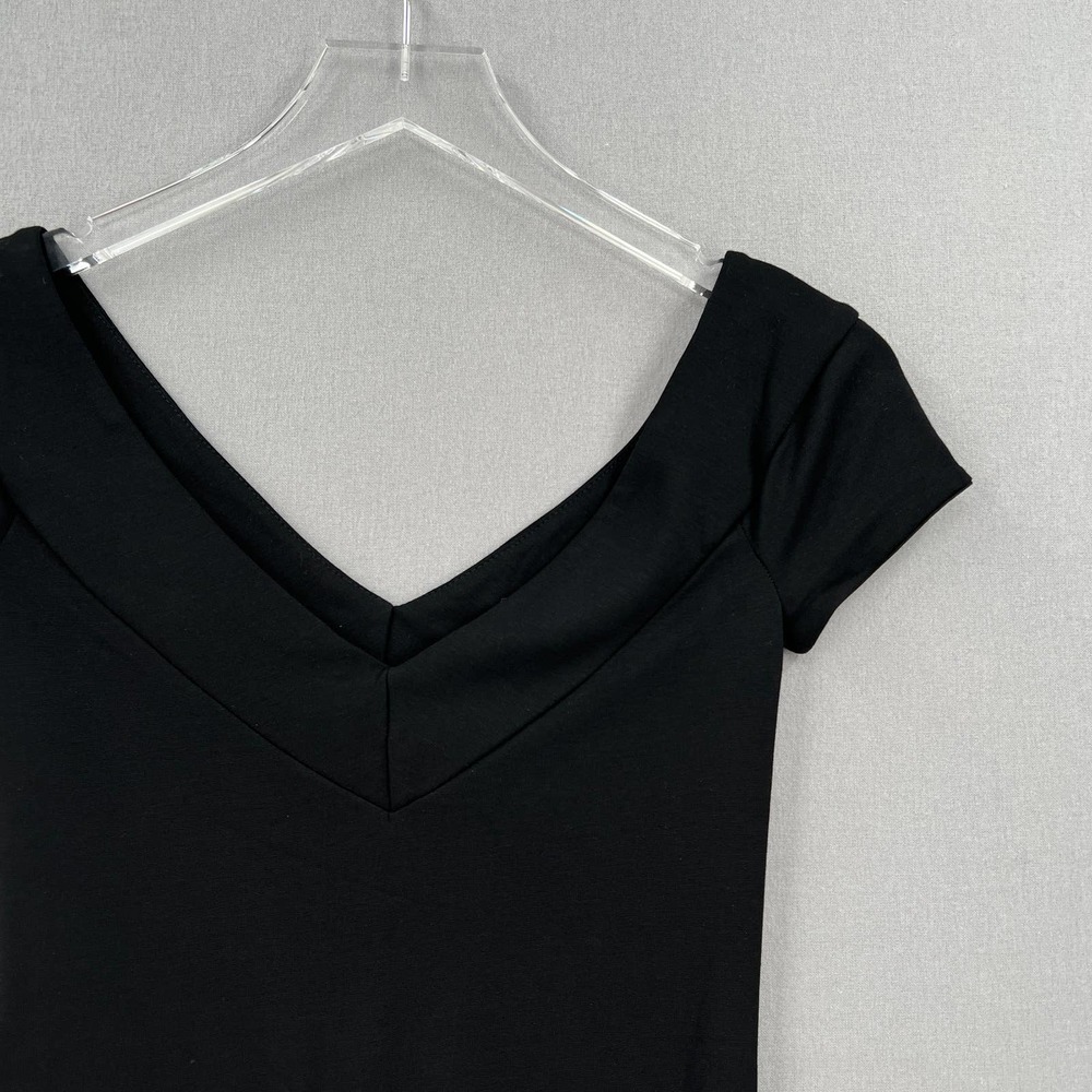 MAJE Off the Shoulder Bodysuit Womens 1 Small Black Double V-neck Short Sleeve - Picture 5 of 15